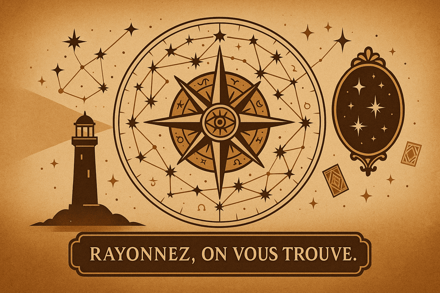 Phare et boussole mystique guidant vers la visibilité